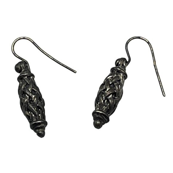 Costume Jewelry Earrings black and silver etched lines 1 1/2" long READ - Picture 1 of 5